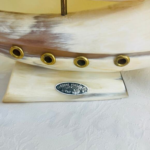 Vtg Handmade Clipper Ship Sailboat Boat Horn Coat of Arms Crest Sailing - Picture 4 of 14